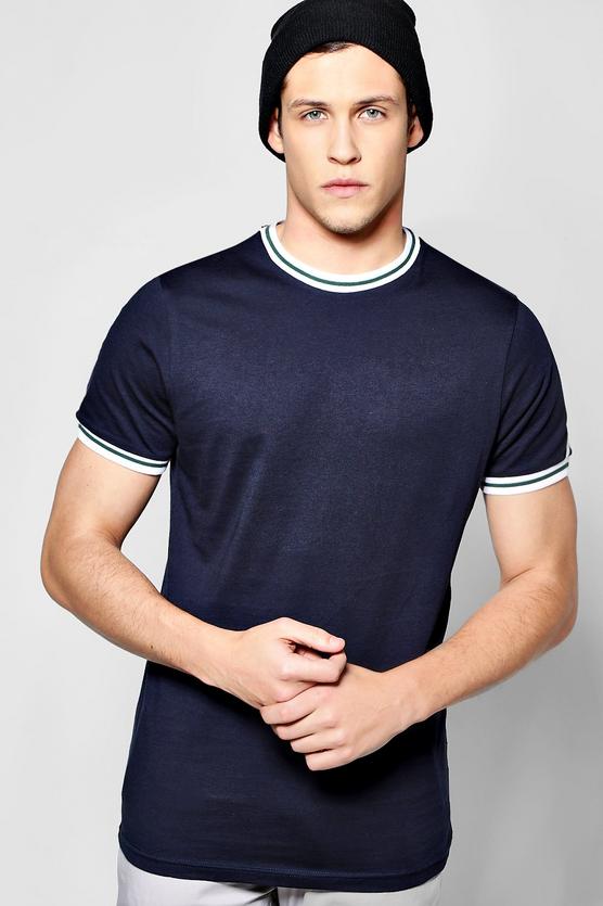 Sports Stripe T Shirt With Rib Neck